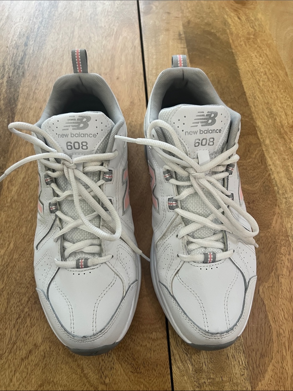 New Balance 608 Women’s White Sneakers with Pink Accents - Size 10